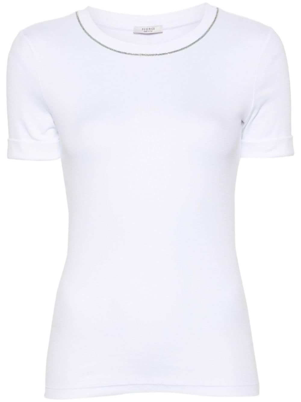 Peserico Chain-detailed Fine-ribbed T-shirt In White