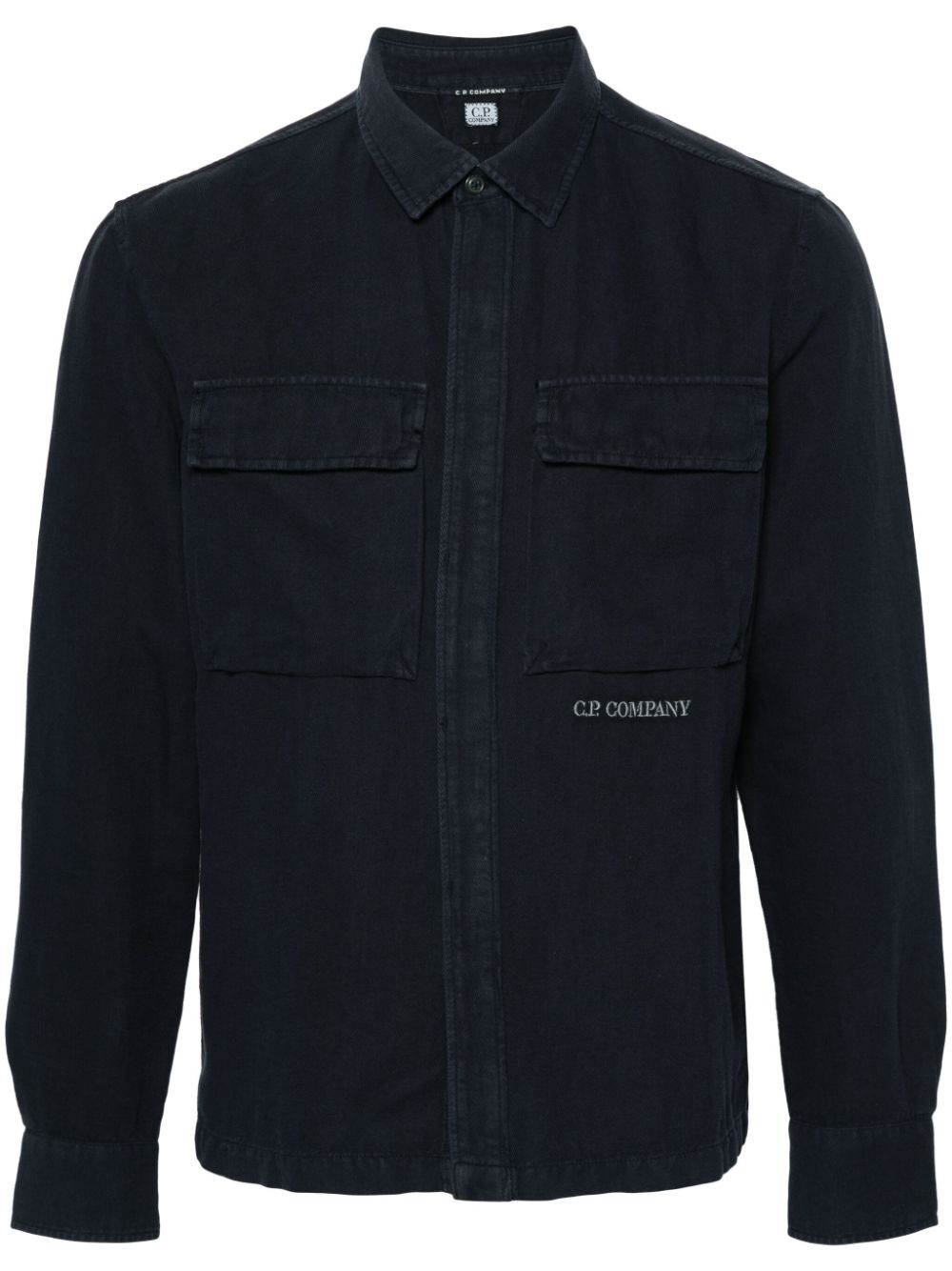 C.p. Company Embroidered-logo Twill Shirt In Blue