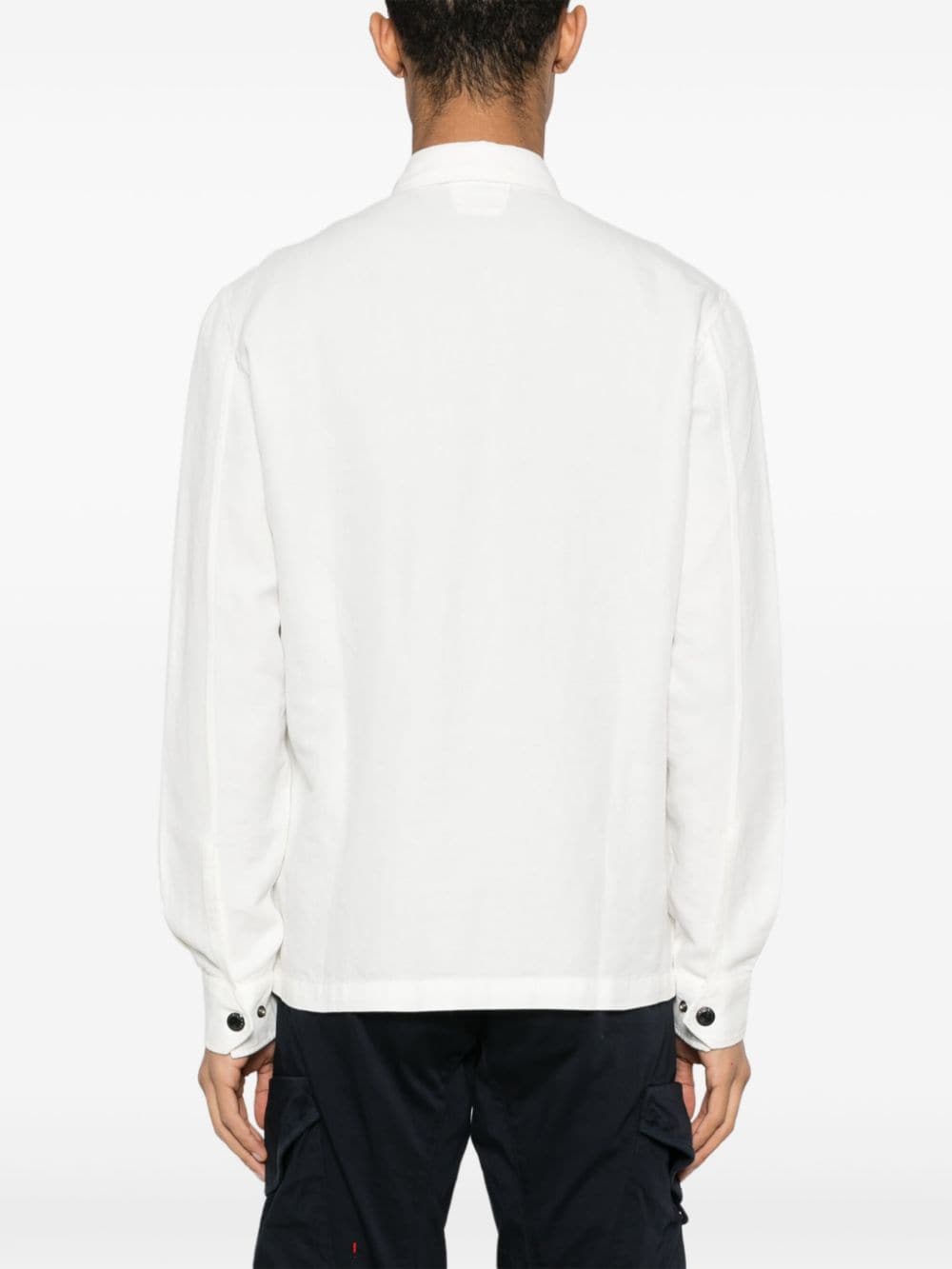 Shop C.p. Company Embroidered-logo Twill Shirt In White