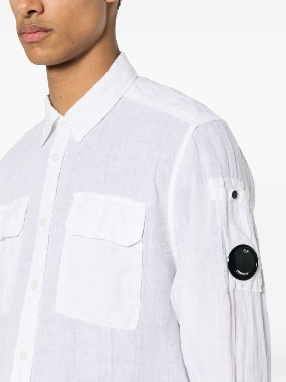 Shop C.p. Company Lens-detail Linen Shorts In White