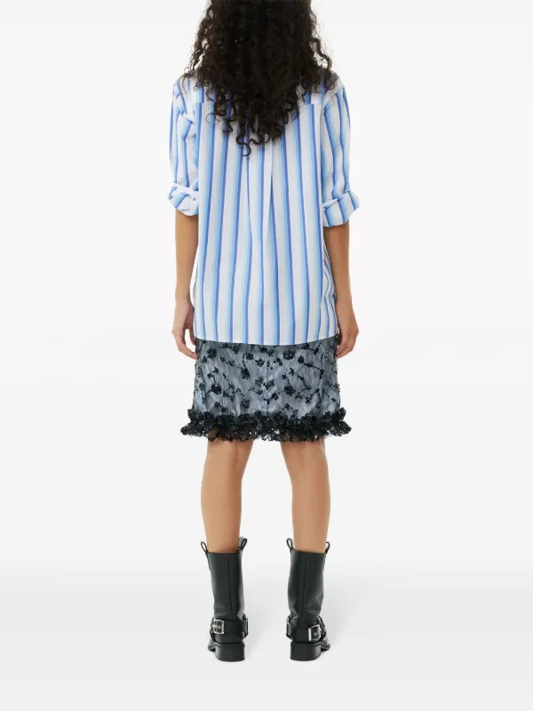 GANNI Striped Organic Cotton Shirt | Blue | FARFETCH
