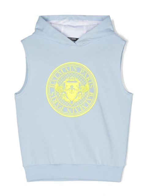 rubberised-logo sleeveless hoodie