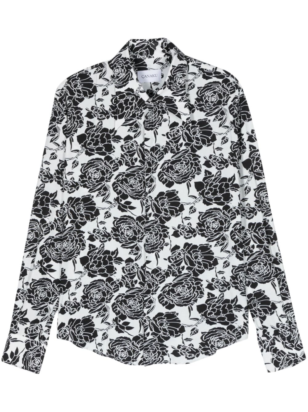 CANAKU Overhemd met bloemenprint Zwart