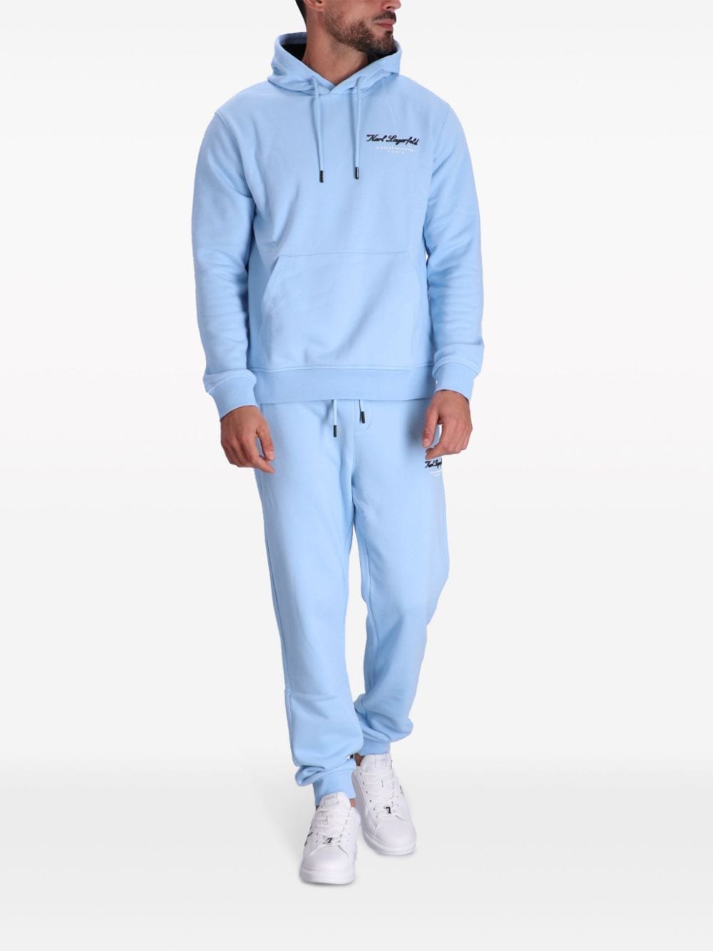 Shop Karl Lagerfeld Logo-print Jersey Hoodie In Blue