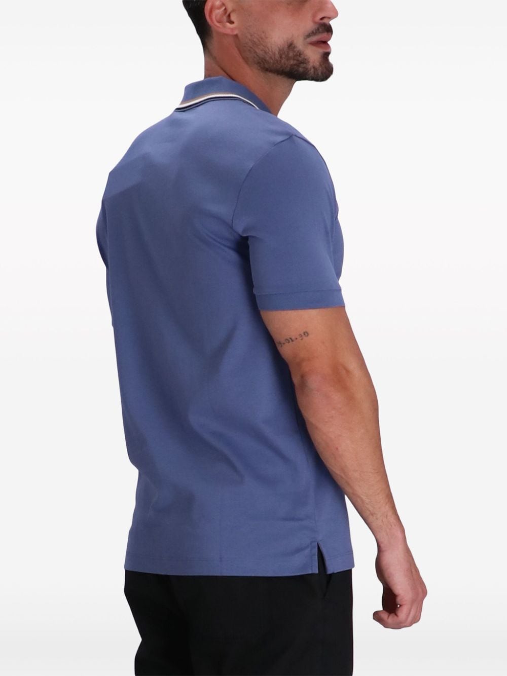 Shop Hugo Boss Penrose 38 Logo-print Cotton Polo Shirt In Blue