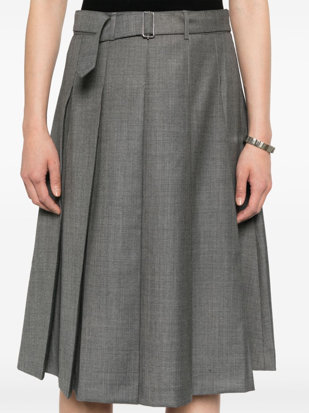 Shop Officine Generale Kendra Pleated Wool Skirt In Grey