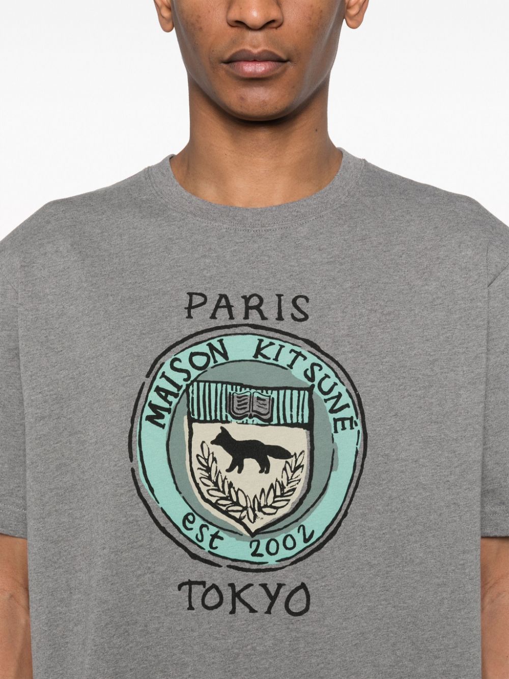 Shop Maison Kitsuné City Coins Cotton T-shirt In Grey