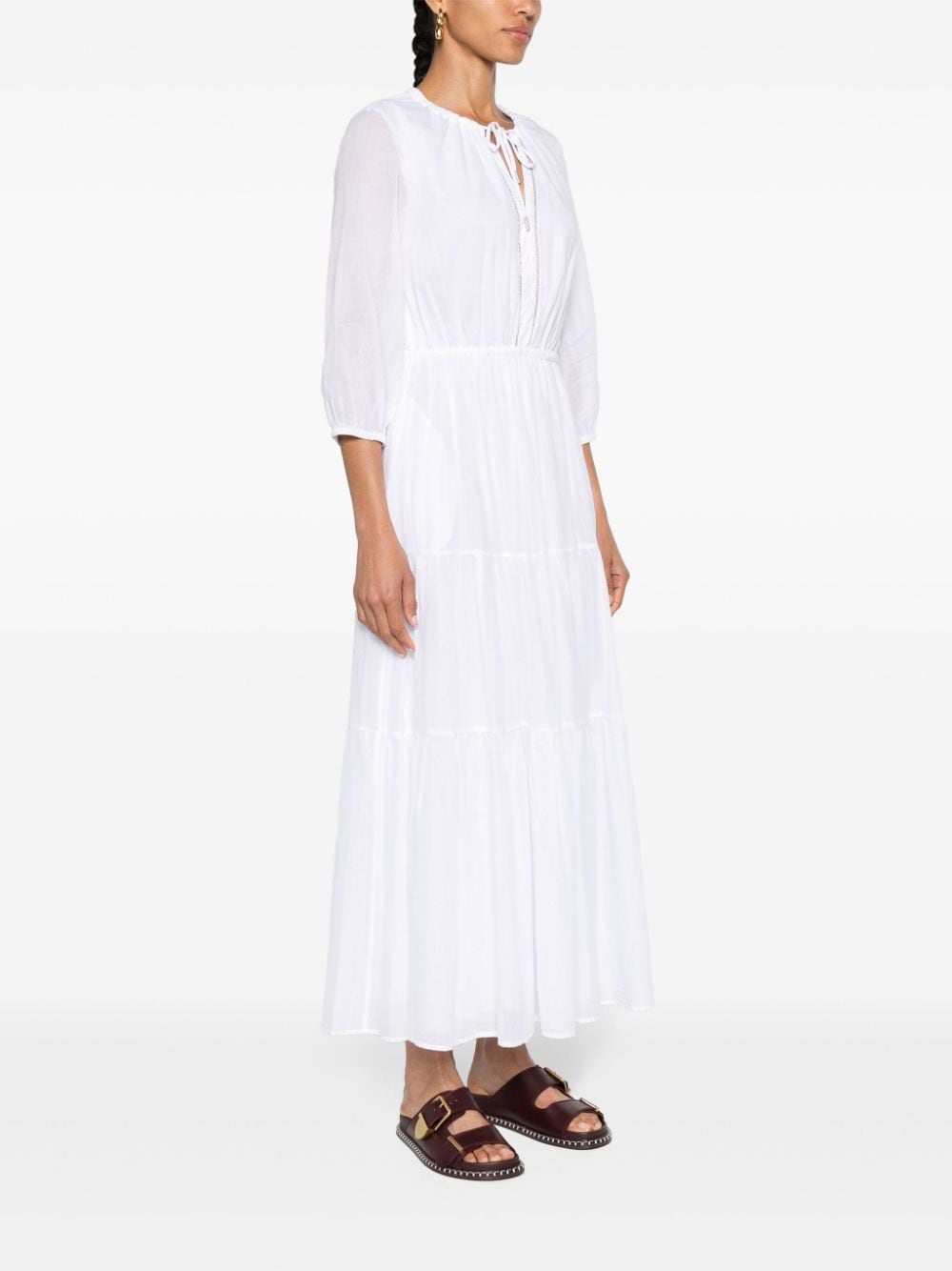 Shop Peserico Beaded-trim Cotton Midi Dress In White