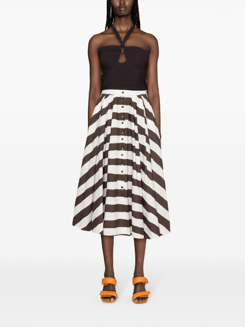 Shop Philosophy Di Lorenzo Serafini Striped A-line Skirt In Brown