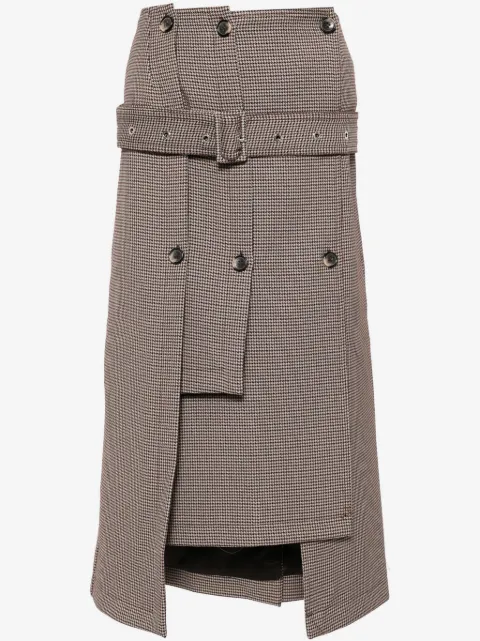 Rokh houndstooth belted midi skirt