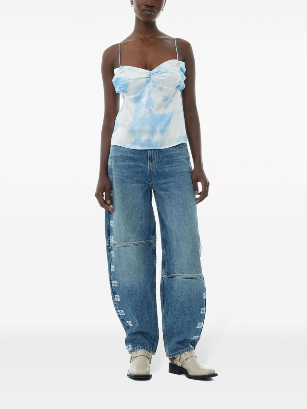 GANNI Satijnen top met tie-dye print - Blauw