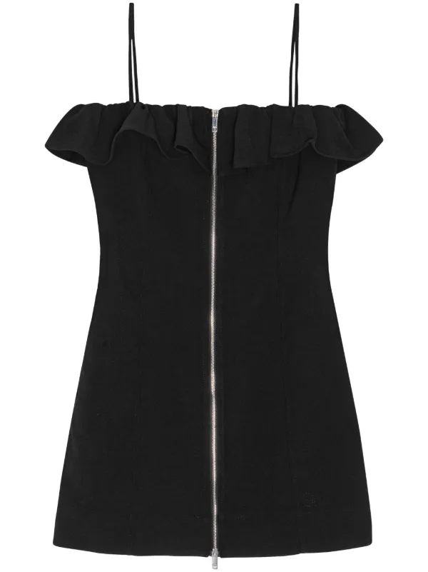 GANNI☆velvet-trimmed ruffled ミニ ワンピース【UK発】 GANNI + NET SUSTAIN velvet-trimmed ruffled organic cotton