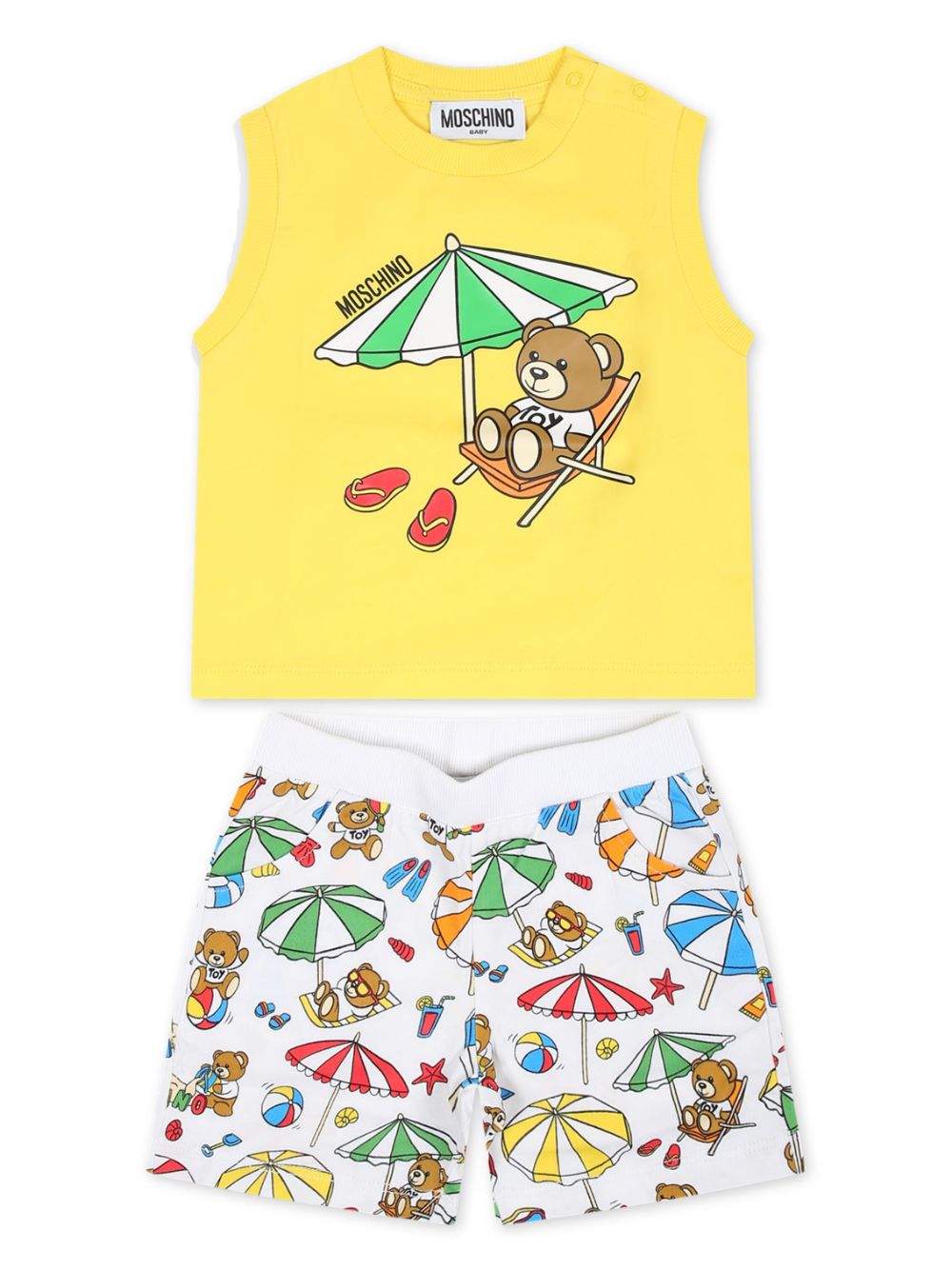 Moschino Babies' Graphic-print Cotton Shorts Set In Yellow