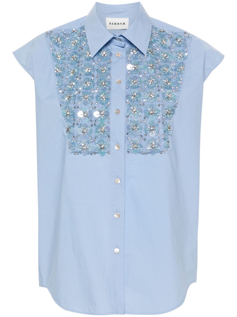 P.a.r.o.s.h Crystal-embellished Cotton Shirt In Blue