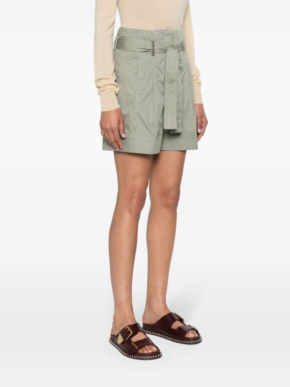 Shop Peserico Paperbag-waist Pleated Shorts In Green