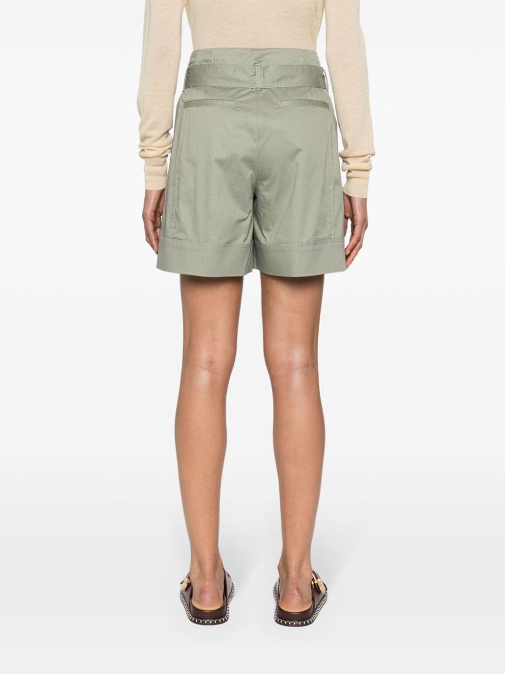 Shop Peserico Paperbag-waist Pleated Shorts In Green