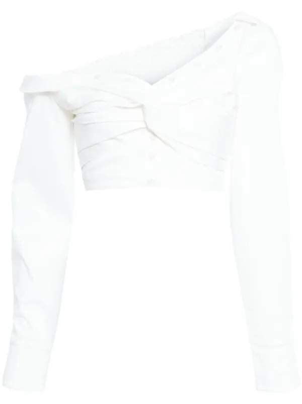 Rokh Twisted Asymmetric Blouse | White | FARFETCH
