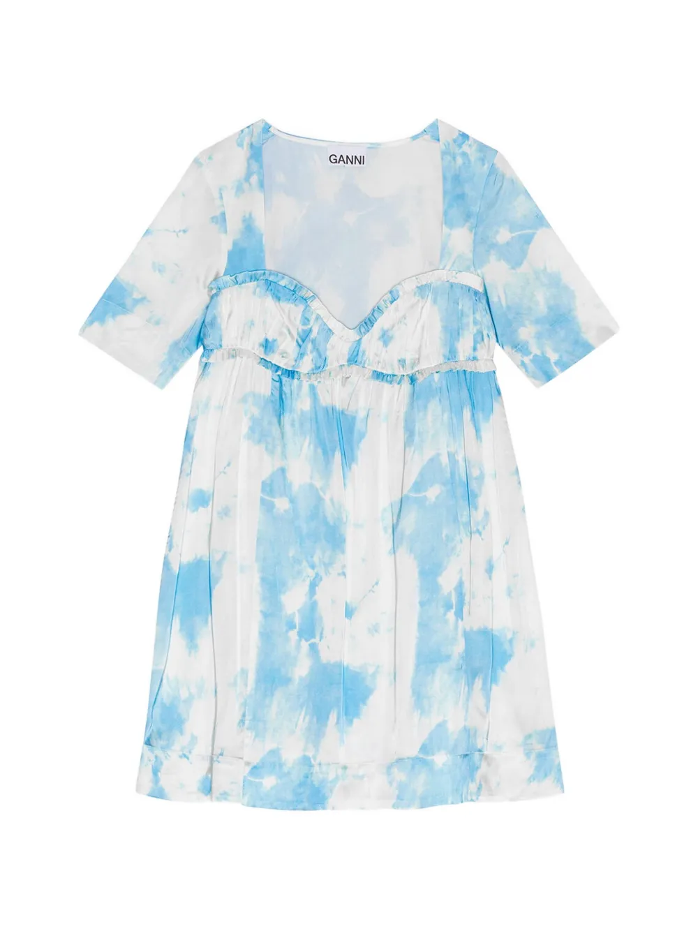 GANNI Satijnen mini-jurk met print Blauw