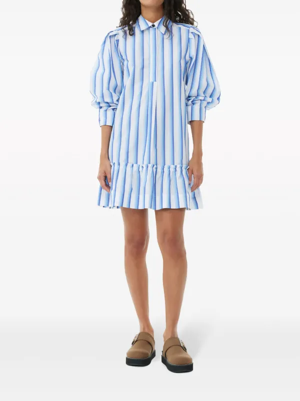 GANNI Striped Organic Cotton Shirtdress | White | FARFETCH GE