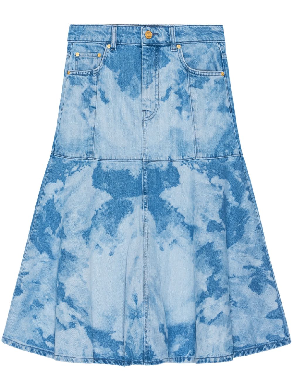 Shop Ganni Bleach-effect Denim Midi Skirt In Blue