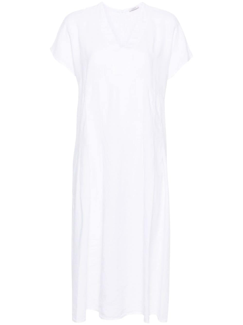 Peserico Pleated Linen Midi Dress In White