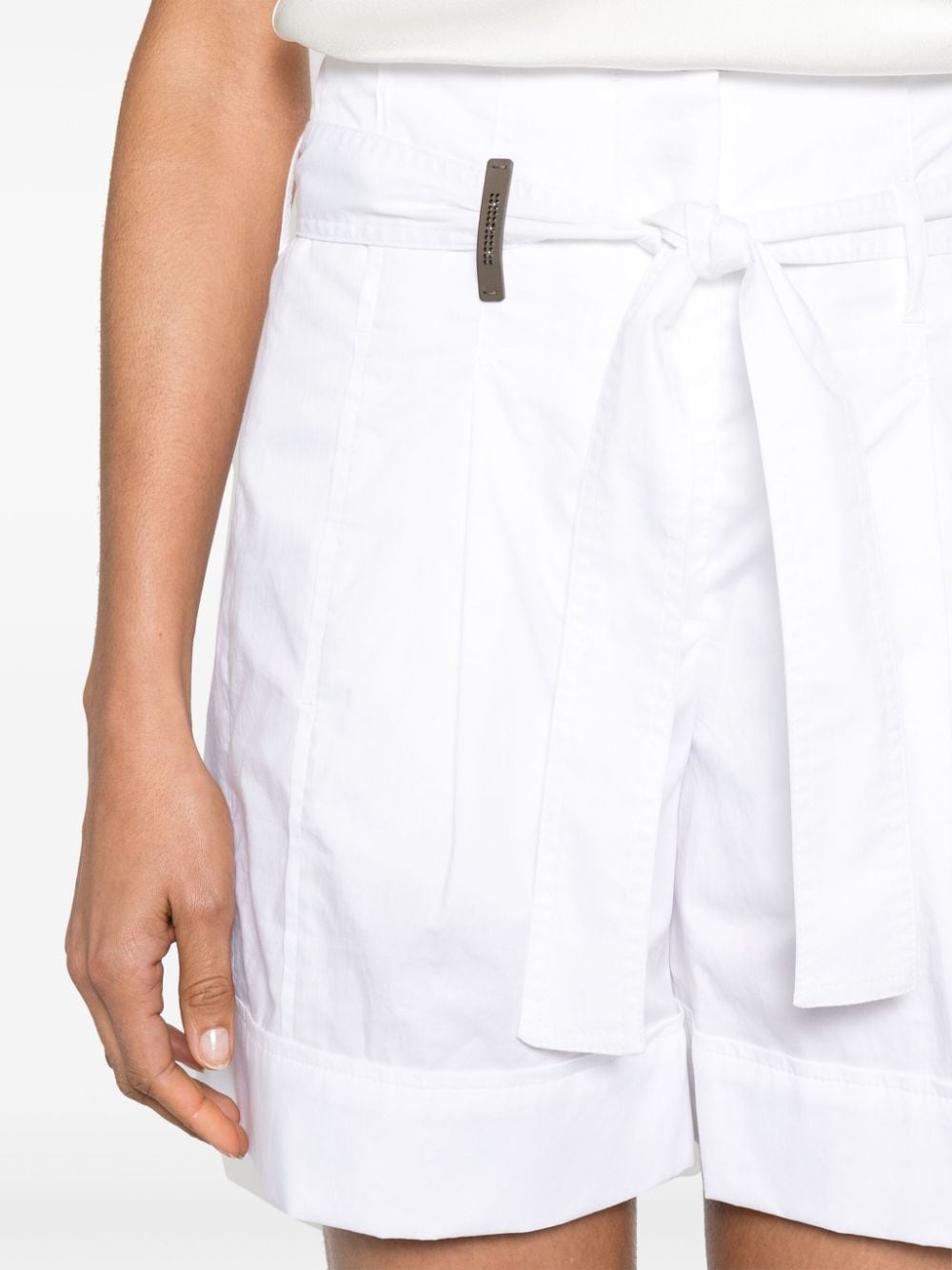 Shop Peserico Belted Poplin Shorts In White