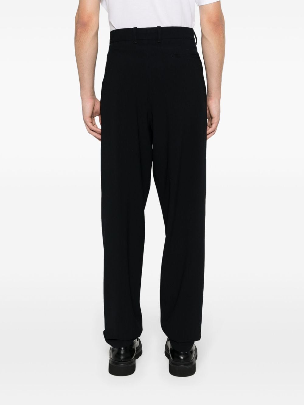 Shop Giorgio Armani Wool Tapered Trousers In Blue