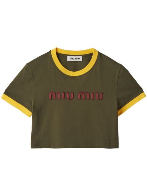 Miu Miu logo-embroidered cropped T-shirt