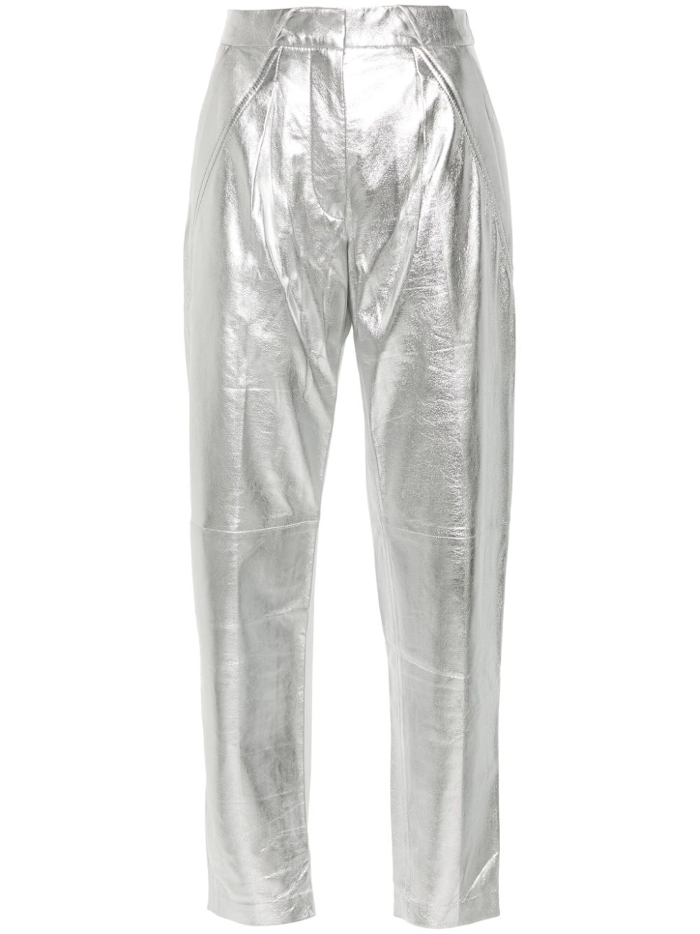 metallic nappa tapered trousers