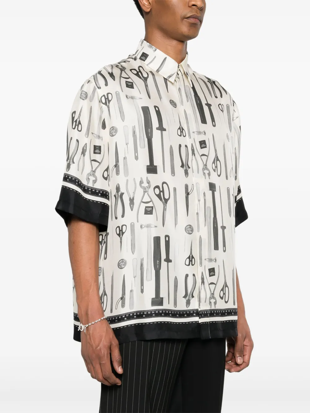 Shop Fendi Graphic-print Silk Shirt In Nude