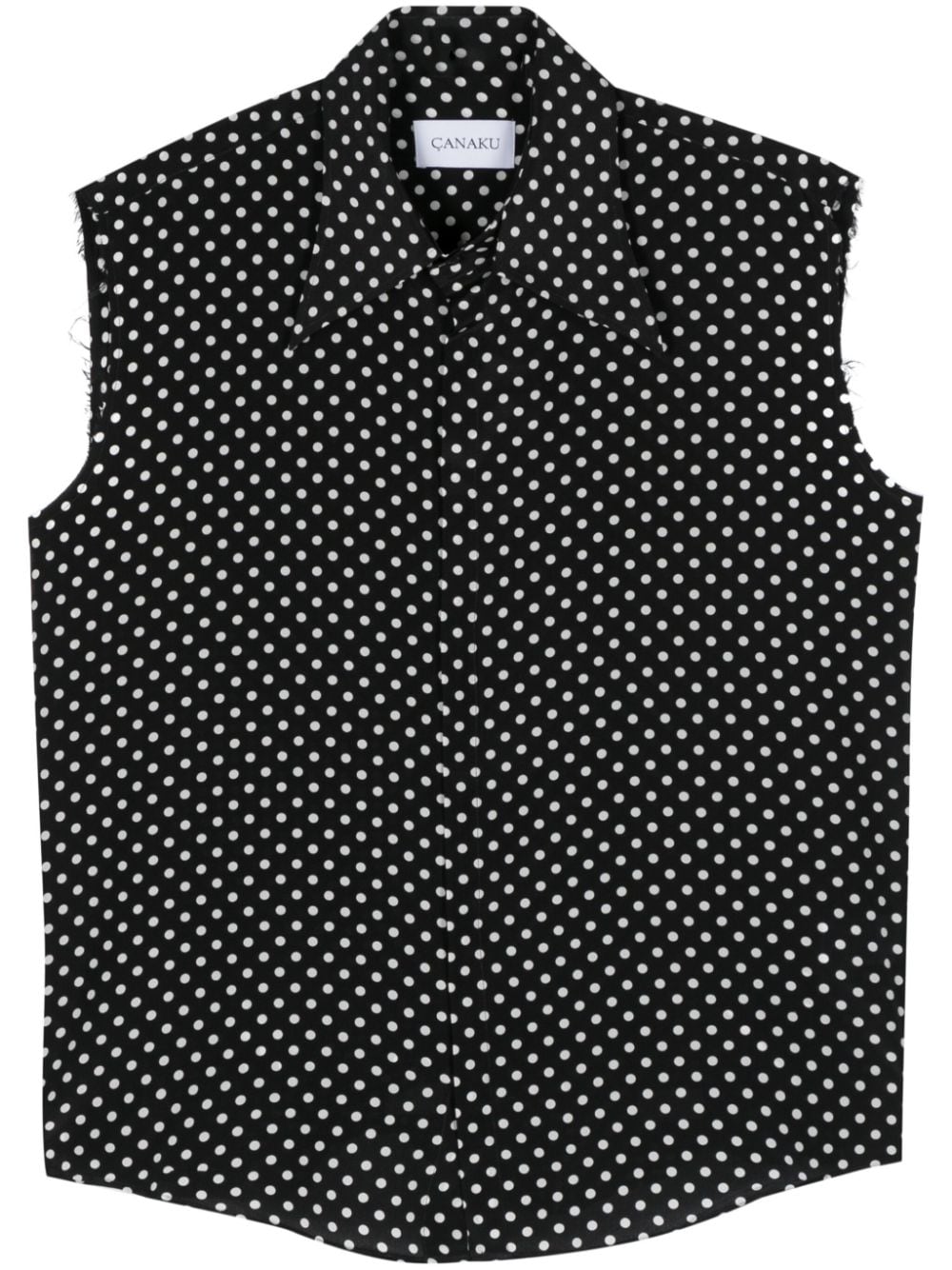 polka-dot sleeveless shirt