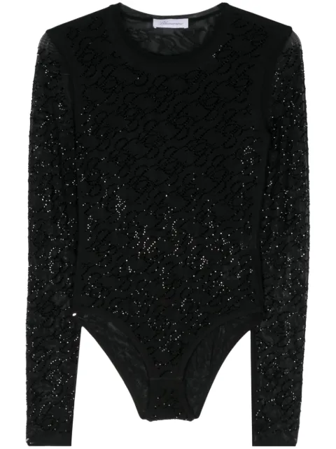 Blumarine  rhinestone-logo mesh top