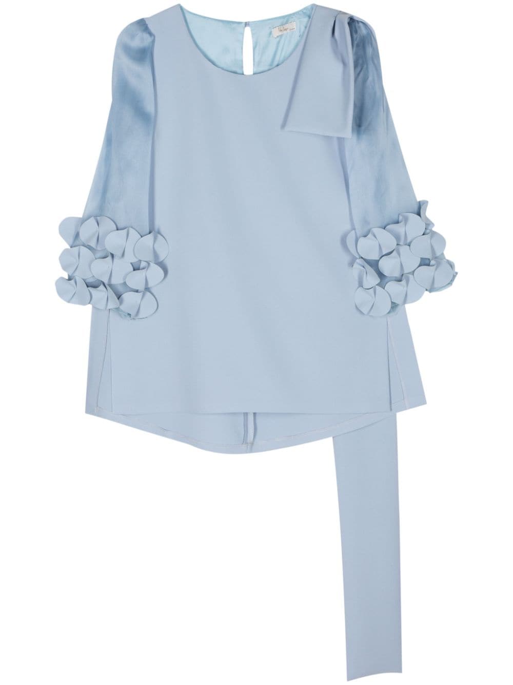 Fely Campo Bow-detailed Floral-appliqué Blouse In Blau