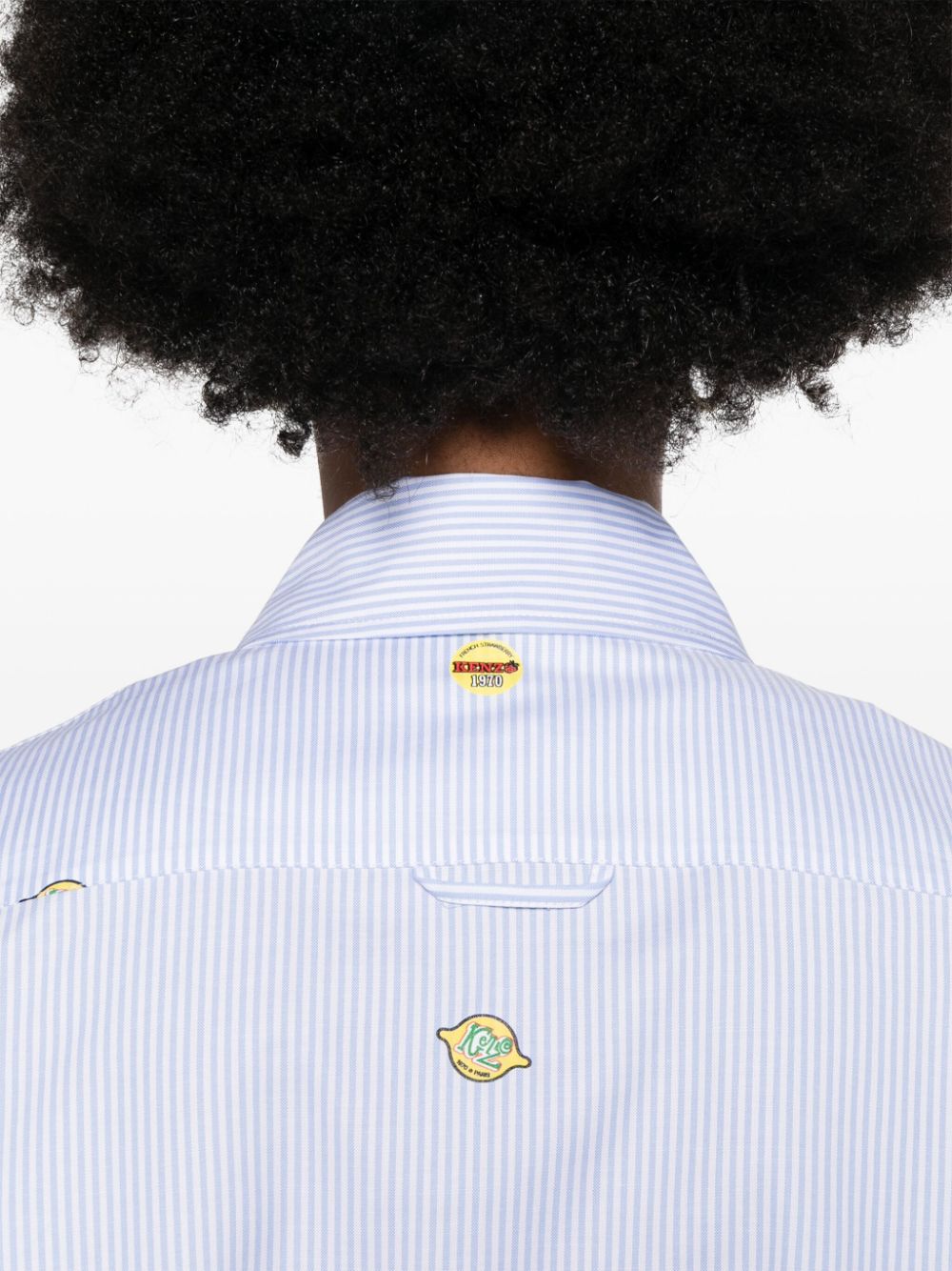 Shop Kenzo Fruit Stickers-print Striped Shirt In Blue