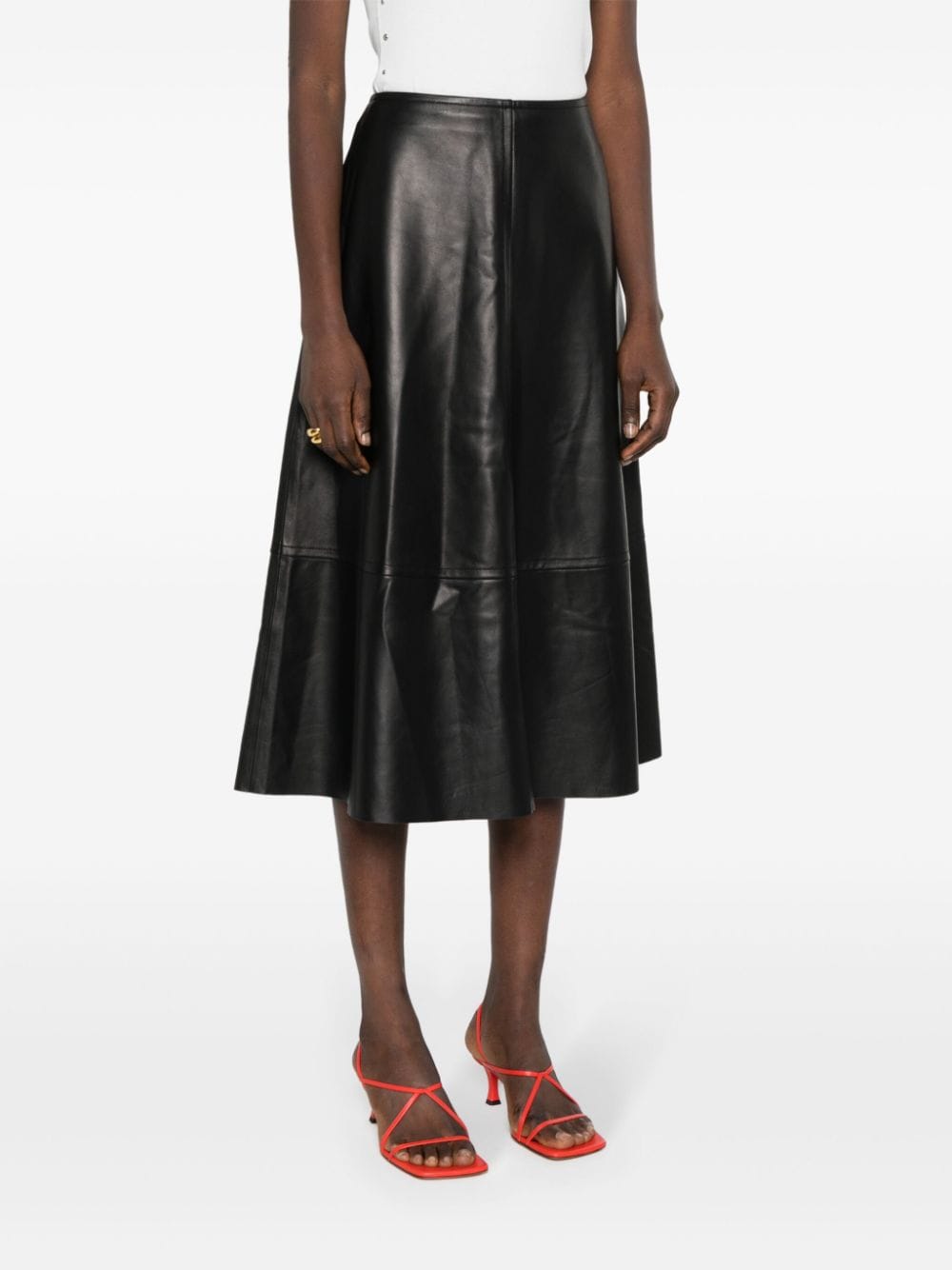 Shop Liska Rock Leather Midi Skirt In Black