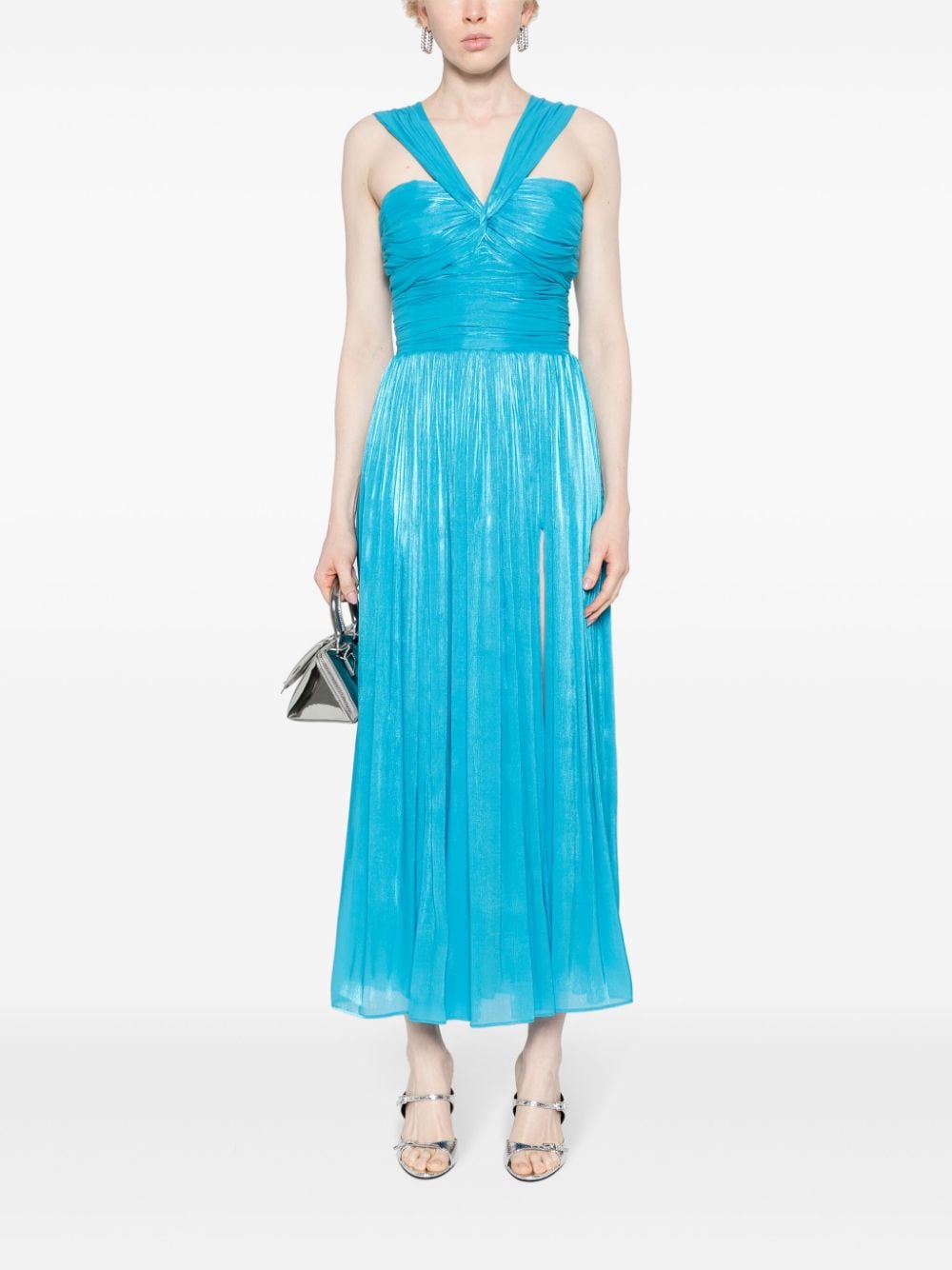 Shop Costarellos Lurex Georgette-crepe Maxi Dress In Blue