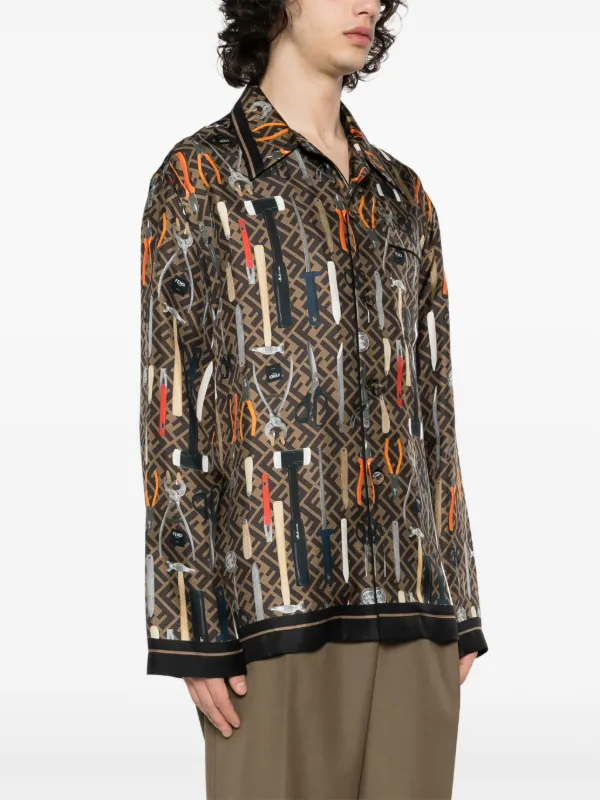 FENDI graphic-print Silk Shirt | Brown | FARFETCH