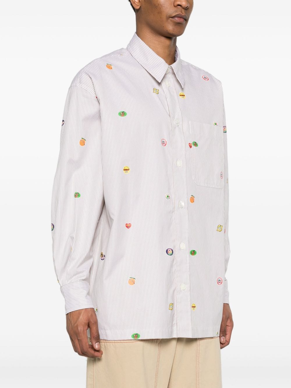 Shop Kenzo Fruit Stickers Striped Shirt In Neutrals