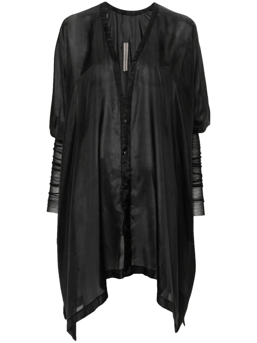 Shop Rick Owens Ribbed-sleeves Silk Shirt In Black