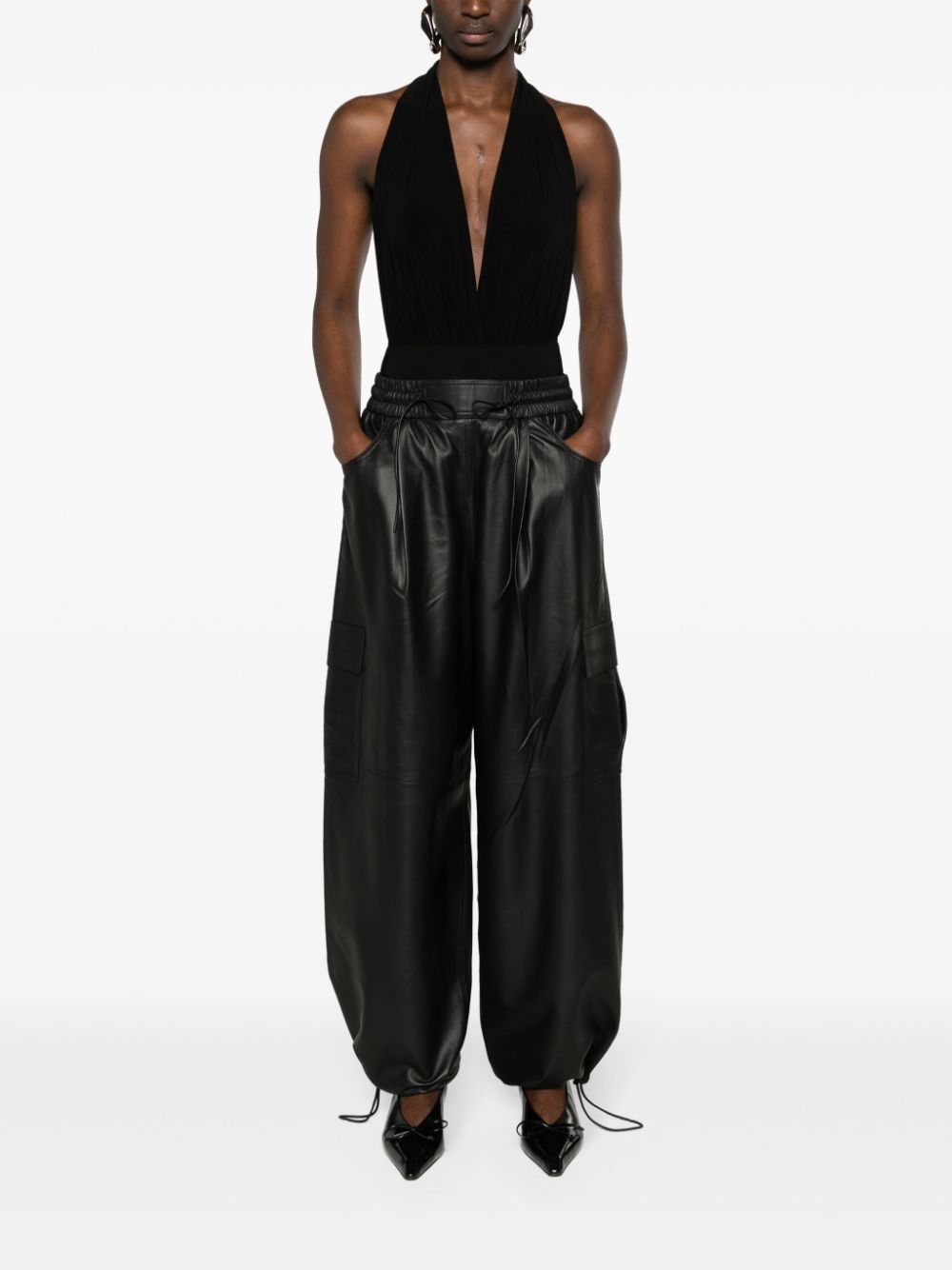 Shop Liska Wide-leg Leather Trousers In Black