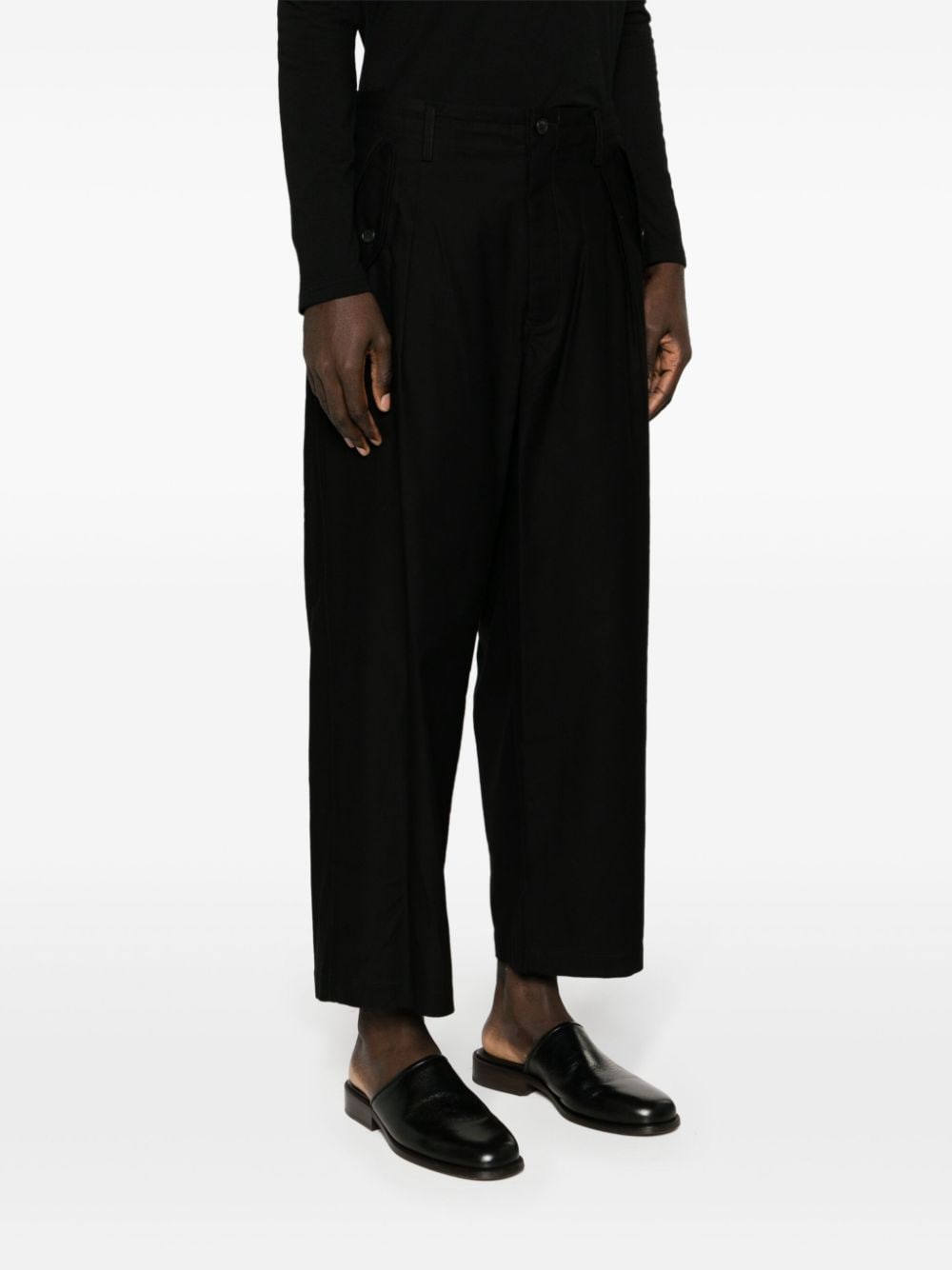 Yohji Yamamoto M-Front 1 Tuck cropped broek Zwart