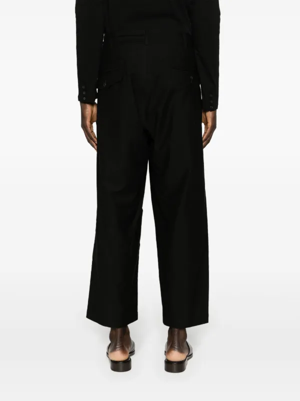 Yohji Yamamoto ブラック スラックス M Yohji Yamamoto M-Front 1 Tuck Cropped Trousers | Black