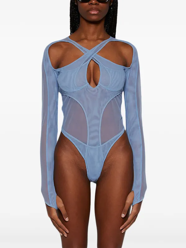 Mugler Layered cut-out Bodysuit | Blue | FARFETCH