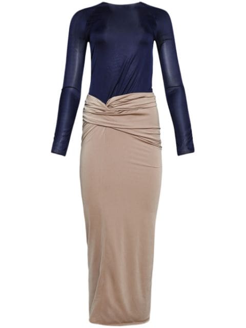 Tevra twist-panel two-tone midi dress