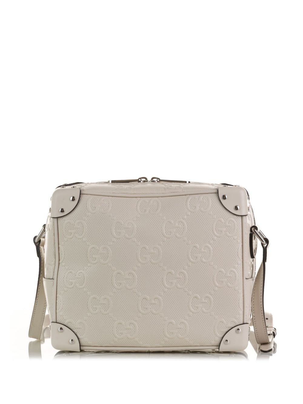 Pre-owned Gucci 2015-2022 Gg-embossed Perforated Crossbody Bag In White