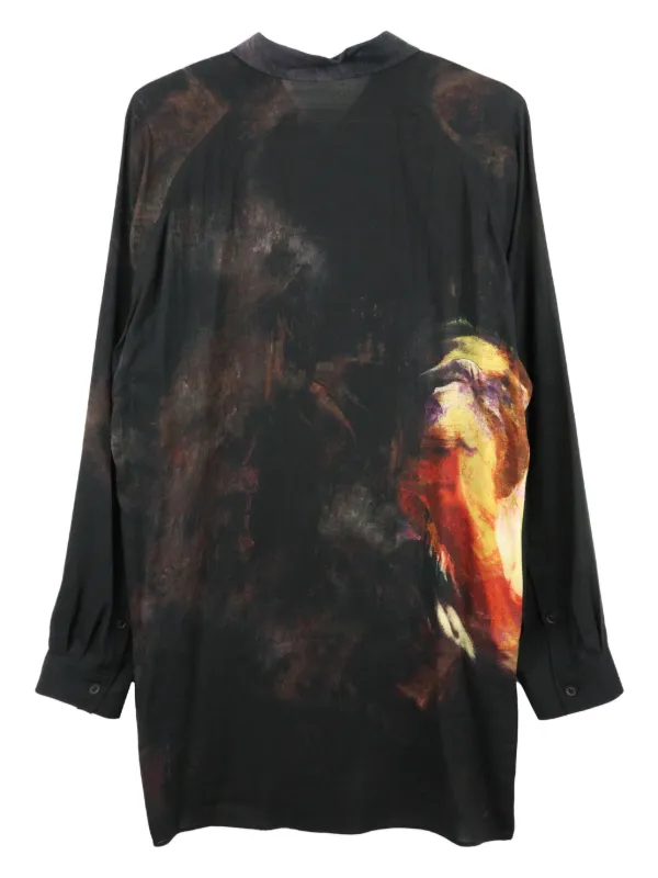 Yohji Yamamoto abstract-print long-sleeved Shirt | Black