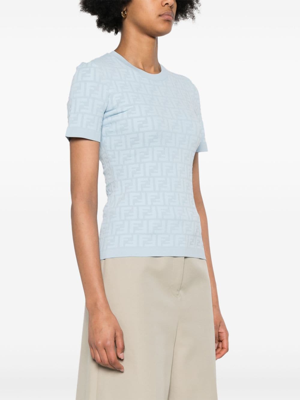 FENDI T-shirt met FF reliëf Blauw