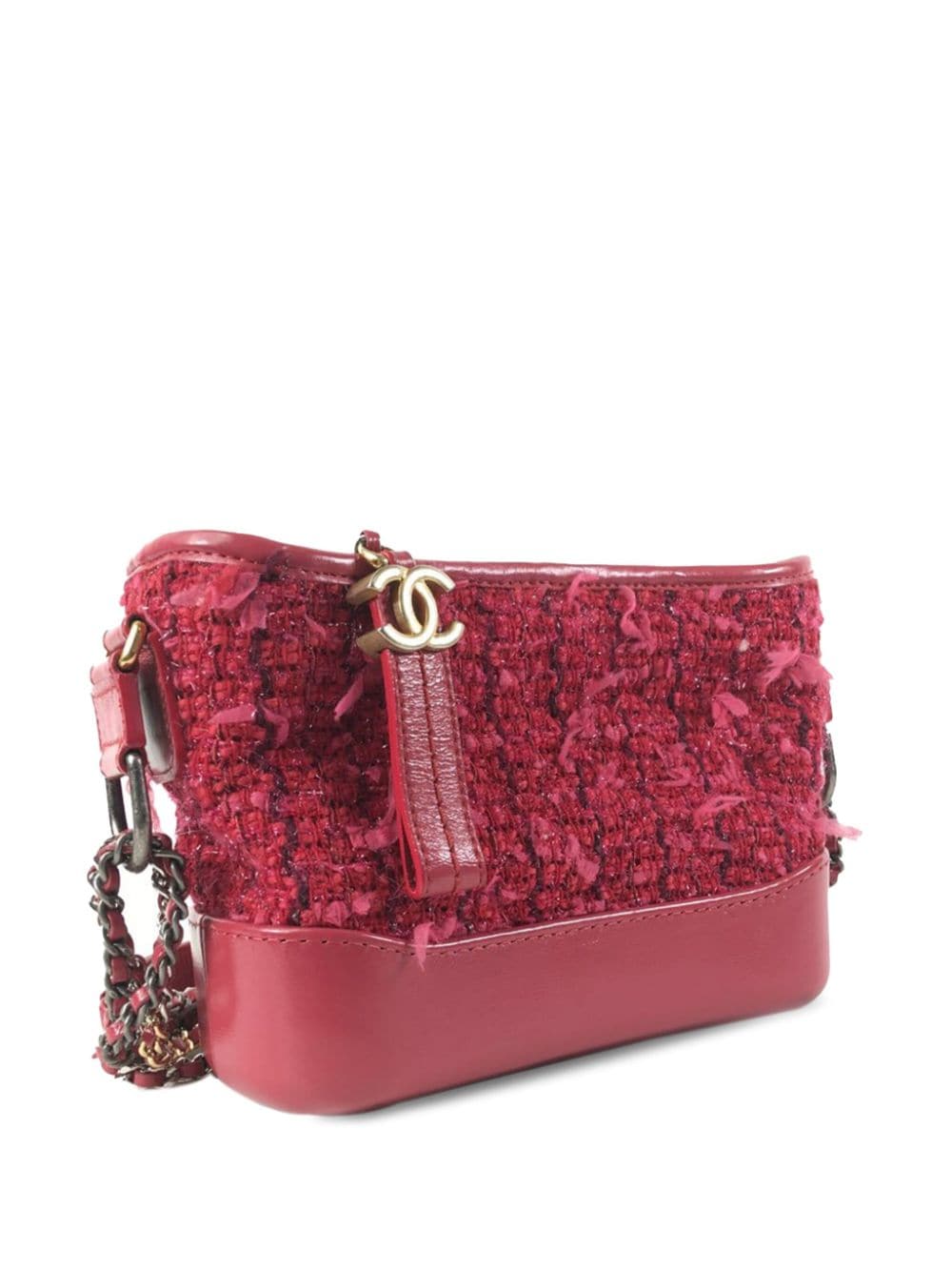 Pre-owned Chanel 2017-2018 Small Gabrielle Tweed Shoulder Bag In Red