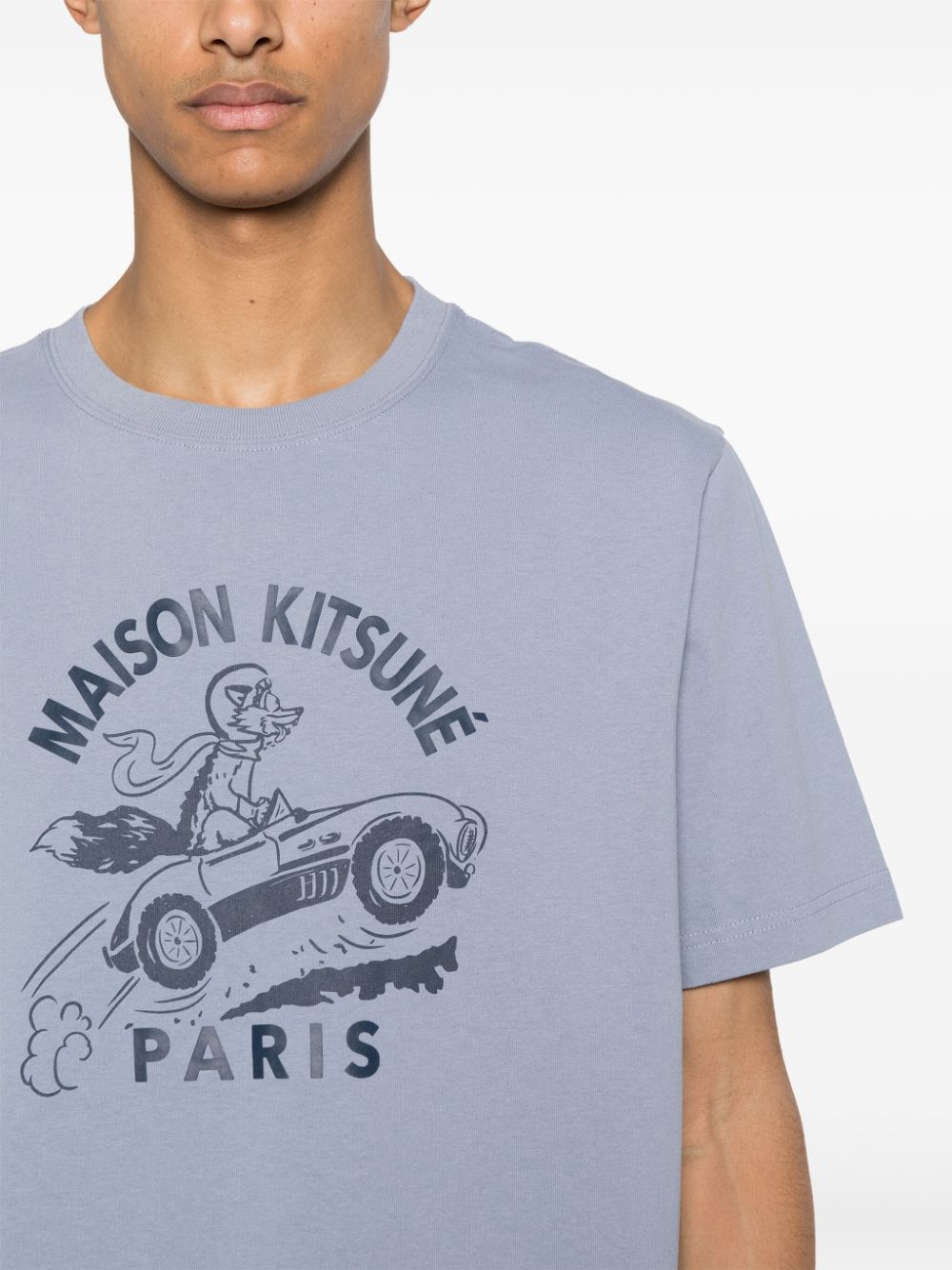 Shop Maison Kitsuné Racing Fox Cotton T-shirt In Blue