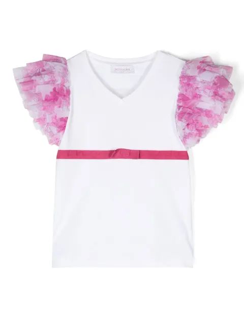 Monnalisa playera con detalle de moño y volantes